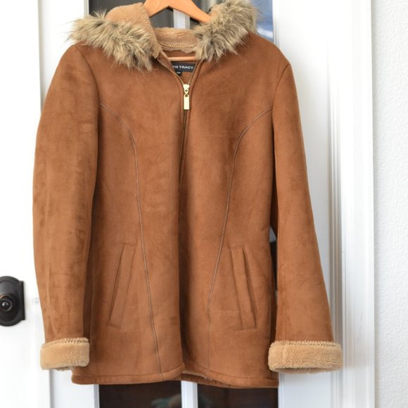 Ellen Tracy Brown Full Zip Hooded Faux fur Parka - Picture 5 of 8